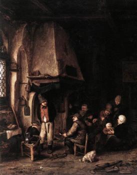 Interior of a Farmhouse with Skaters